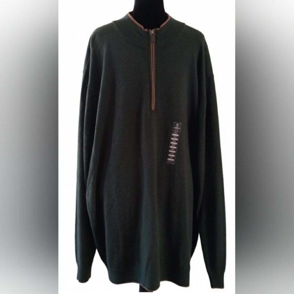 Quarter Zip Big Tall Man 3XT Knit Olive Sporty Merino Wool Preppy Sweater New